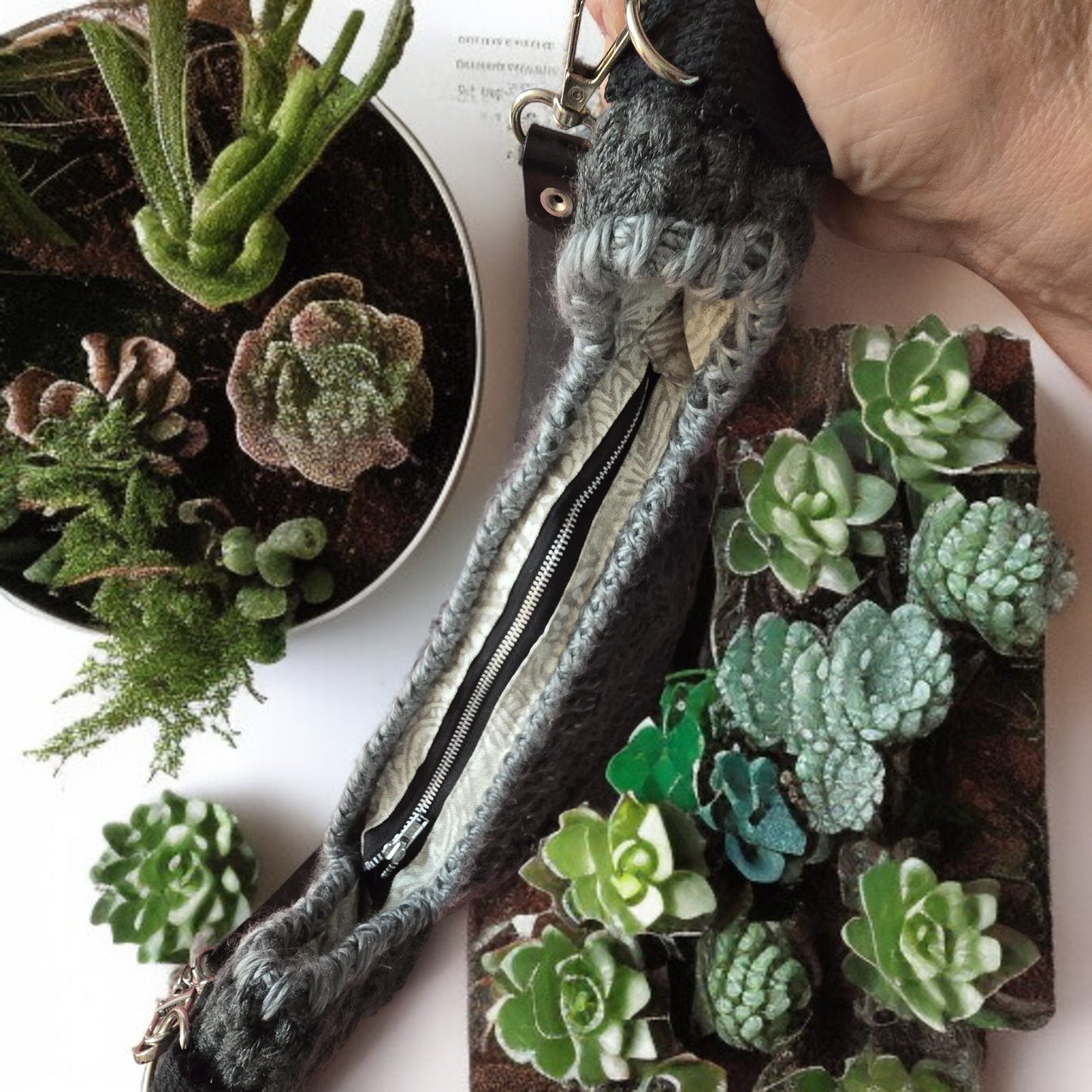 Boho Crochet Round Shell Style Black1 Half Circle Bag Zipper