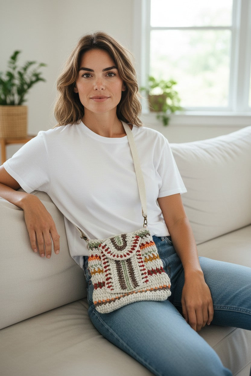 Boho Crochet Rectangle Bag Multi Nbr2 Handmade Market